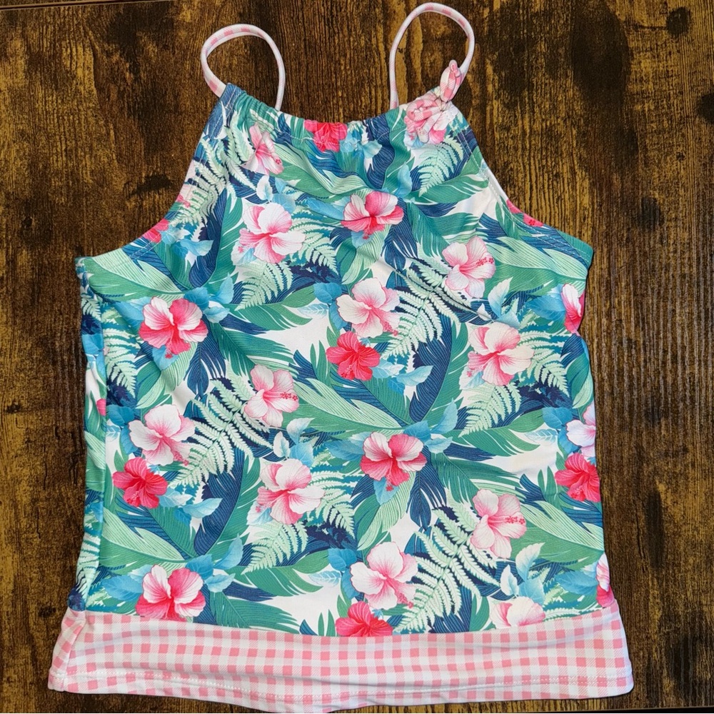 Tommy Bahama White and Pink Tropical Floral Swim Top Kids 12